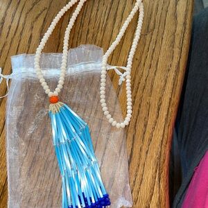 Beaded Necklace with Blue Tassel